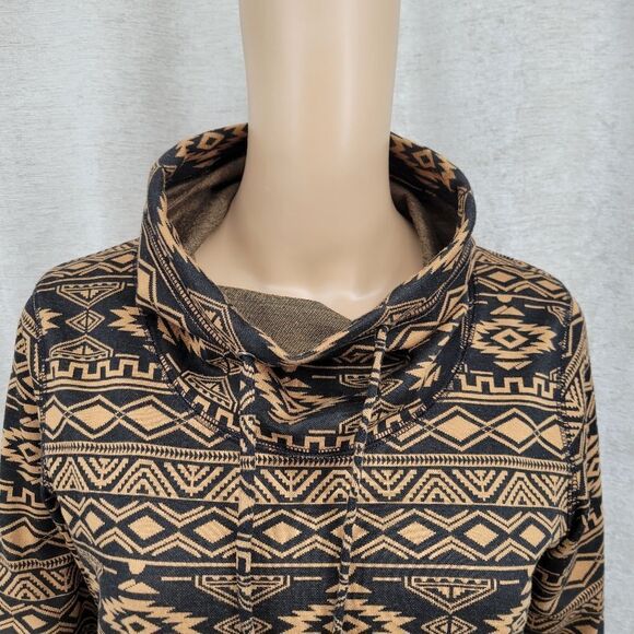 Kavu Skylar Cowl Neck Gold Black Southwestern Aztec Print Pullover - Picture 2 of 7